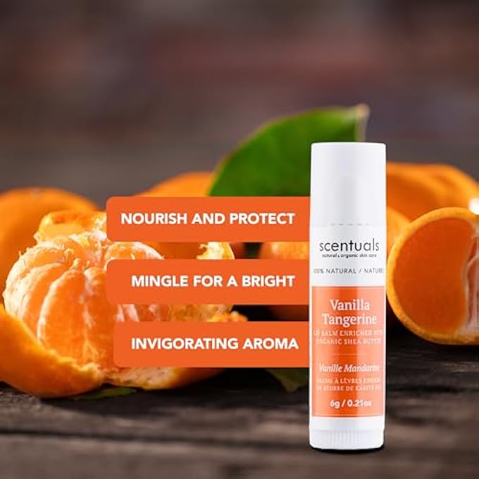 Scentuals LIP BALM VANILLA TANGERINE SET OF 3, MADE WITH SHEA BUTTER, COCOA BUTTER, AVOCADO & JOJOBA OIL, BEESWAX, VITAMIN E AND ESSENTIAL OIL, MOISTURIZING LIP CARE, CRUELTY FREE HYDRATION, NATURAL (3 PACK) - Image 3
